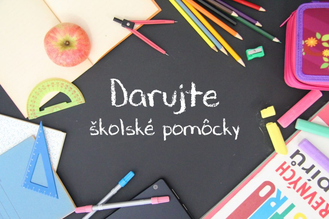 nápis darujte školské pomôcky